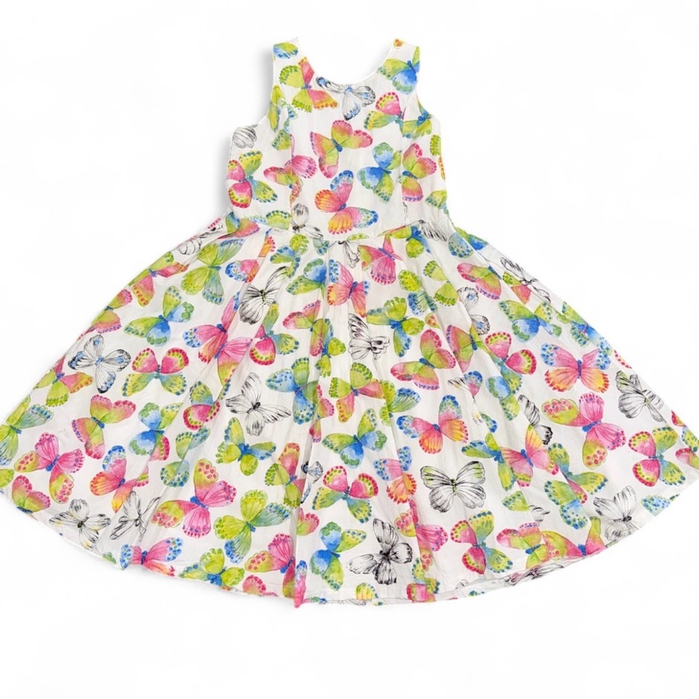 Sarah Louise England Girls Cotton Sleeveless Dress Sz 7 Butterfly Spring Summer